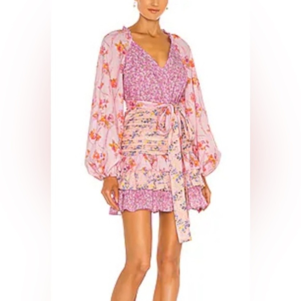 For Love Bell Romance Ruffle Floral Mini Dress in Pink (no belt) - S